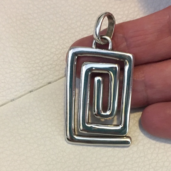 Vintage Sterling Silver Rectangle Pendant - Picture 3 of 4